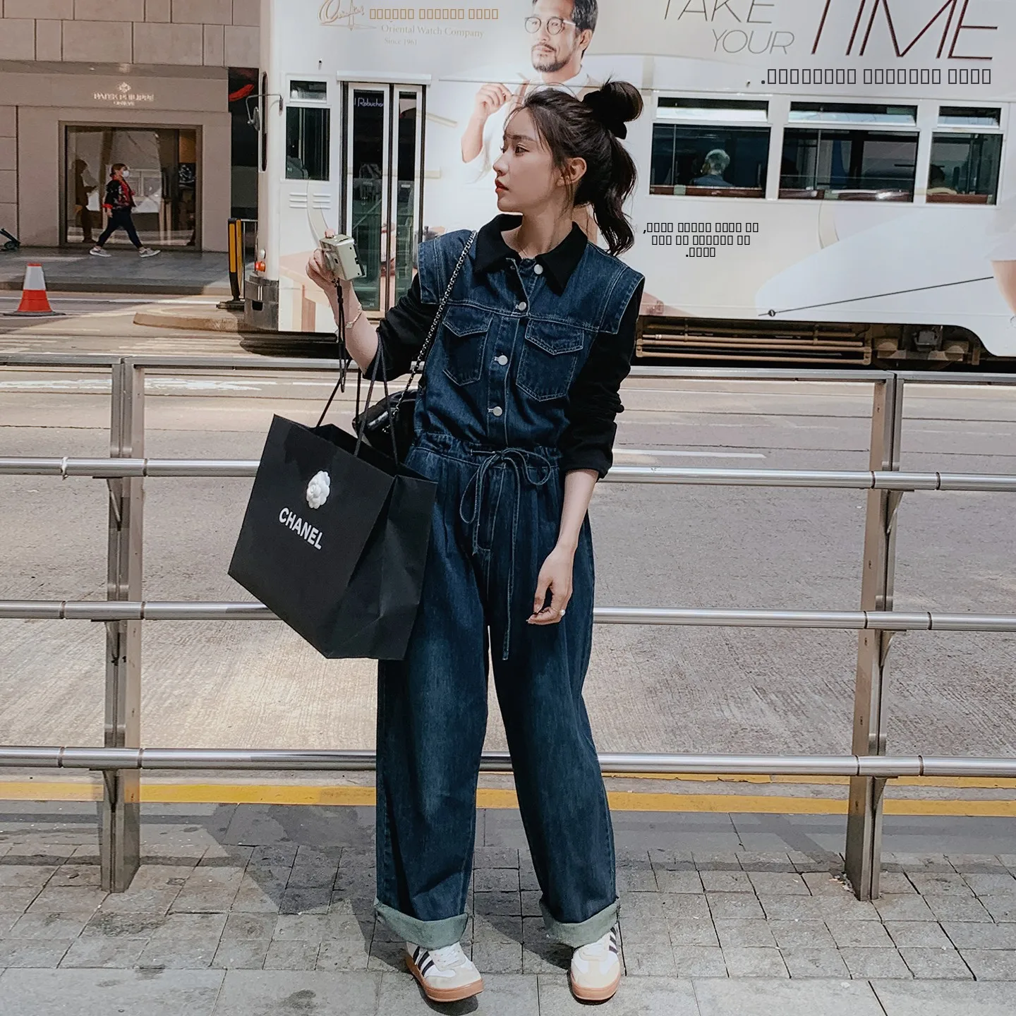 

Джинсовый комбинезон Ele Svel для женщин: свободные брюки с высокой талией и широкими штанинами в корейском стиле, весна-осень, маленькие размеры, повседневная одежда