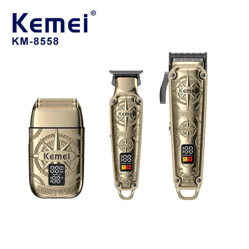 

Kemei KM 8558 Professional Hair Clipper Trimmer Set Vintage Embossed Design, Barber-Grade Grooming Kit for Precision Hairstyling