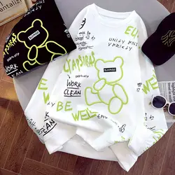 Sweater Women's Spring and Autumn New Machine Embroidery Bear Long Sleeve Bottoming Shirt Original Design  Ins Loose Top