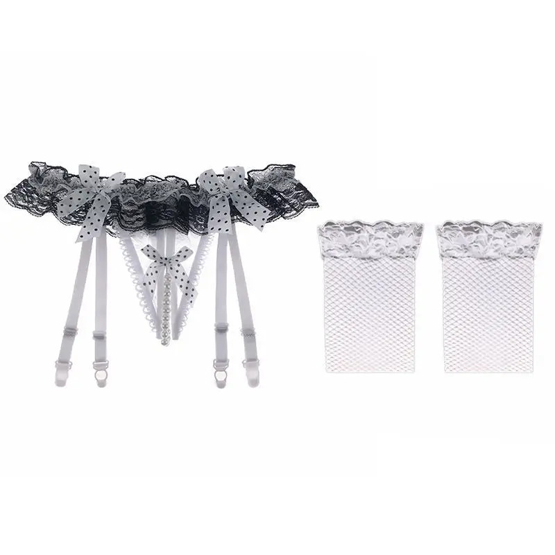 1Set Donne Lingerie Sexy Collant di Pizzo Morbido Top Calze autoreggenti + Reggicalze Della Bretella Della Signora Con Apertura Sul Cavallo Calza A Rete
