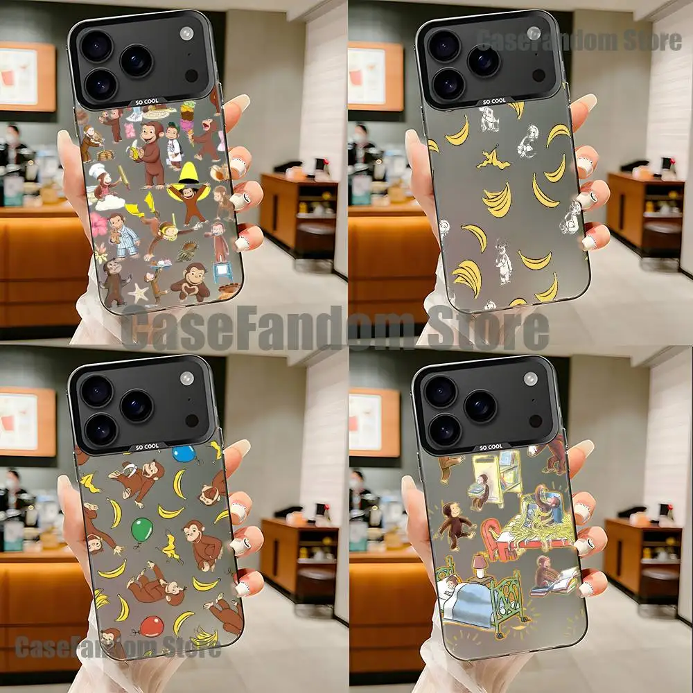 

Mokey C-Curious G-Georges For iPhone 17,16,15,14,13,12,11,Pro,MAX,Plus Black Shockproof Candy Matte Cover