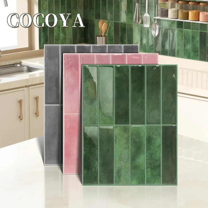 1/2/8 Sheets 3D Wall Sticker Self-adhesive Green Mosaic Peel Stick Wall Panel Backsplash for Kitchen Waterproof Tile Stickers