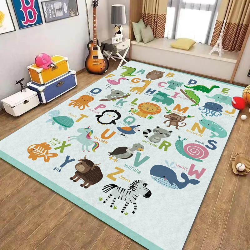 Alphabet Pattern Rug Creative Learning Design Area Carpet Colorful Graphic Home Decor Floor Covering Room Decoration Accent