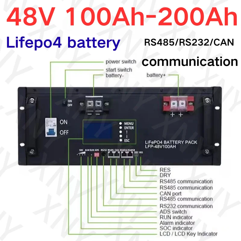 

48 В 10 кВт 200 Ач LiFePO4 Аккумулятор 51,2 В 100 Ач 150 Ач>6000 циклов CAN RS485 Bluetooth 100 А BMS Гарантия 10 лет ЕС UKR Быстрая доставка