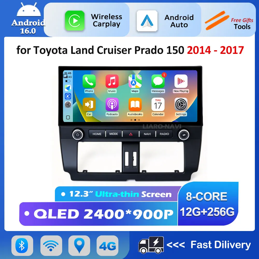 for Toyota Land Cruiser Prado 150 2014 - 2017 Android 16 Car Radio Video Multimedia Player 12.3 inch WiFi GPS Navigation BT DSP