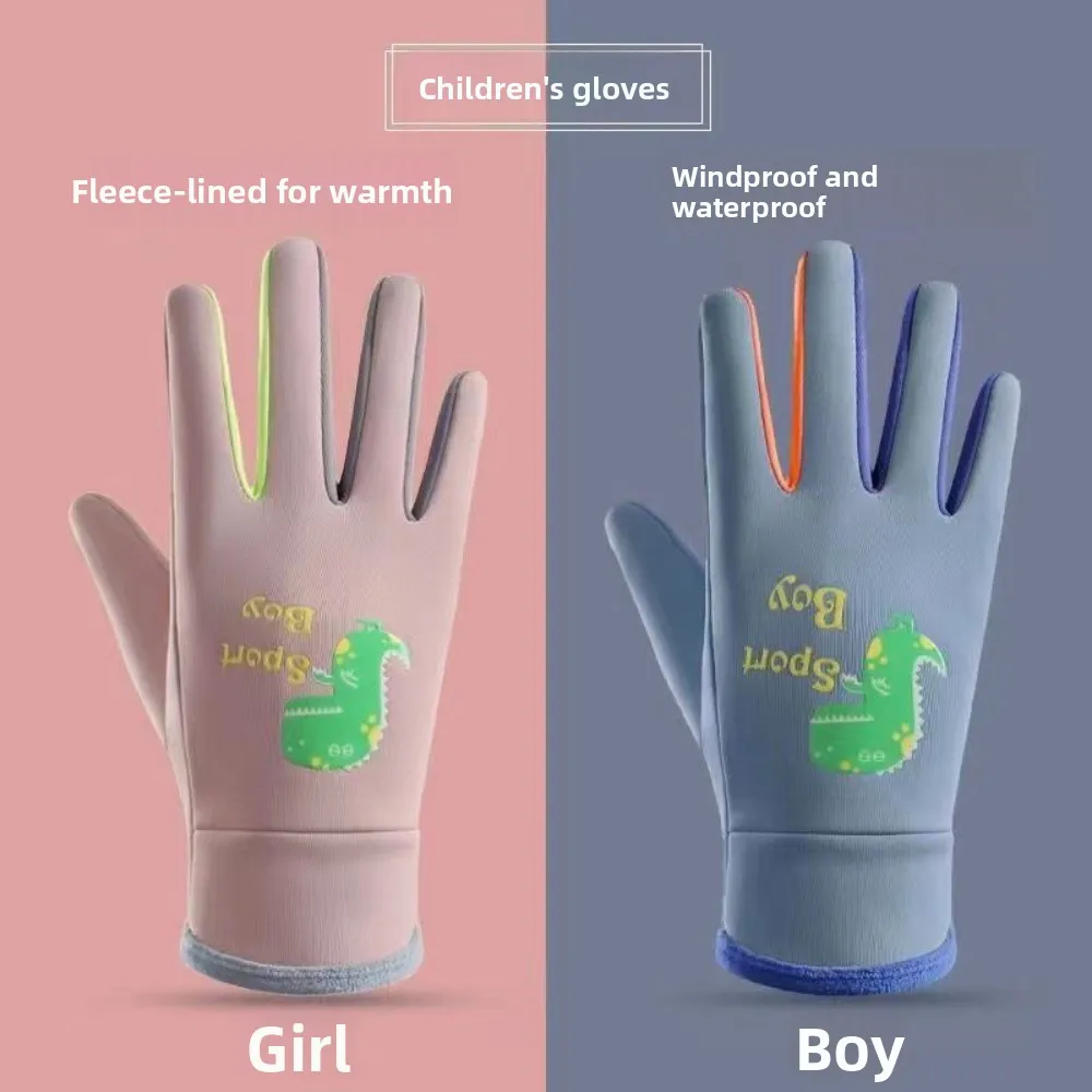 Cartoon Dinosaur Warm Gloves Night Luminous Windproof Winter Cycling Gloves Wear-resistant Cold Proof