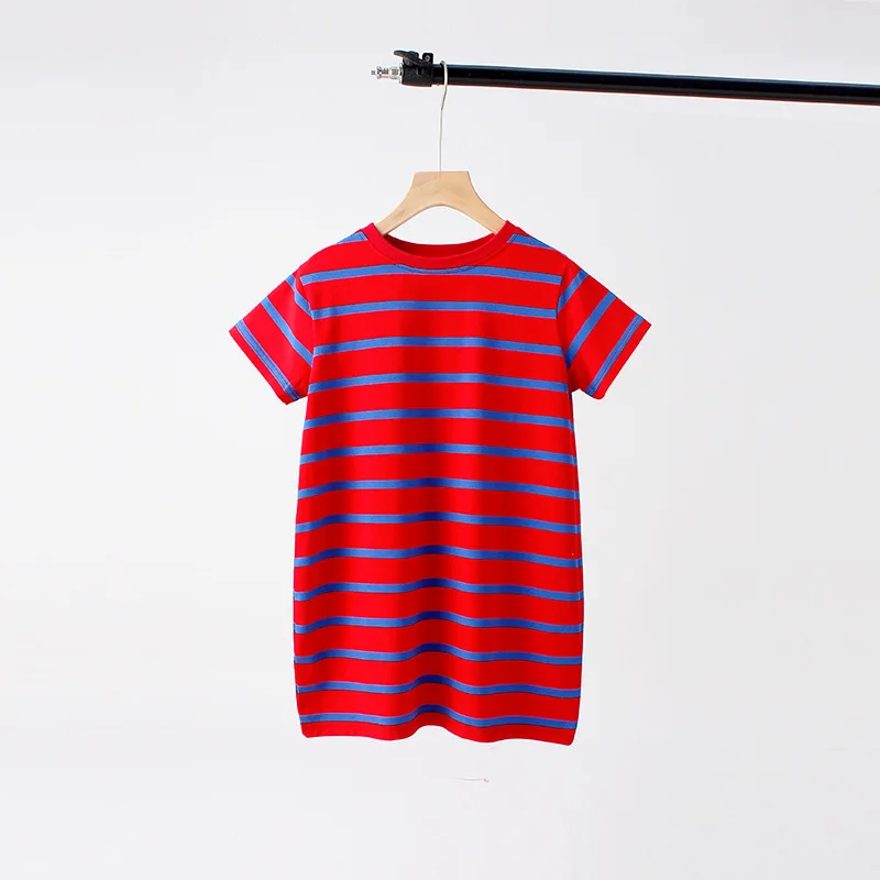 Dress For Girls Red Blue Knit Striped Summer Dresses Korean Version Style Teenage Kids Clothes 6 8 10 12 14 Year