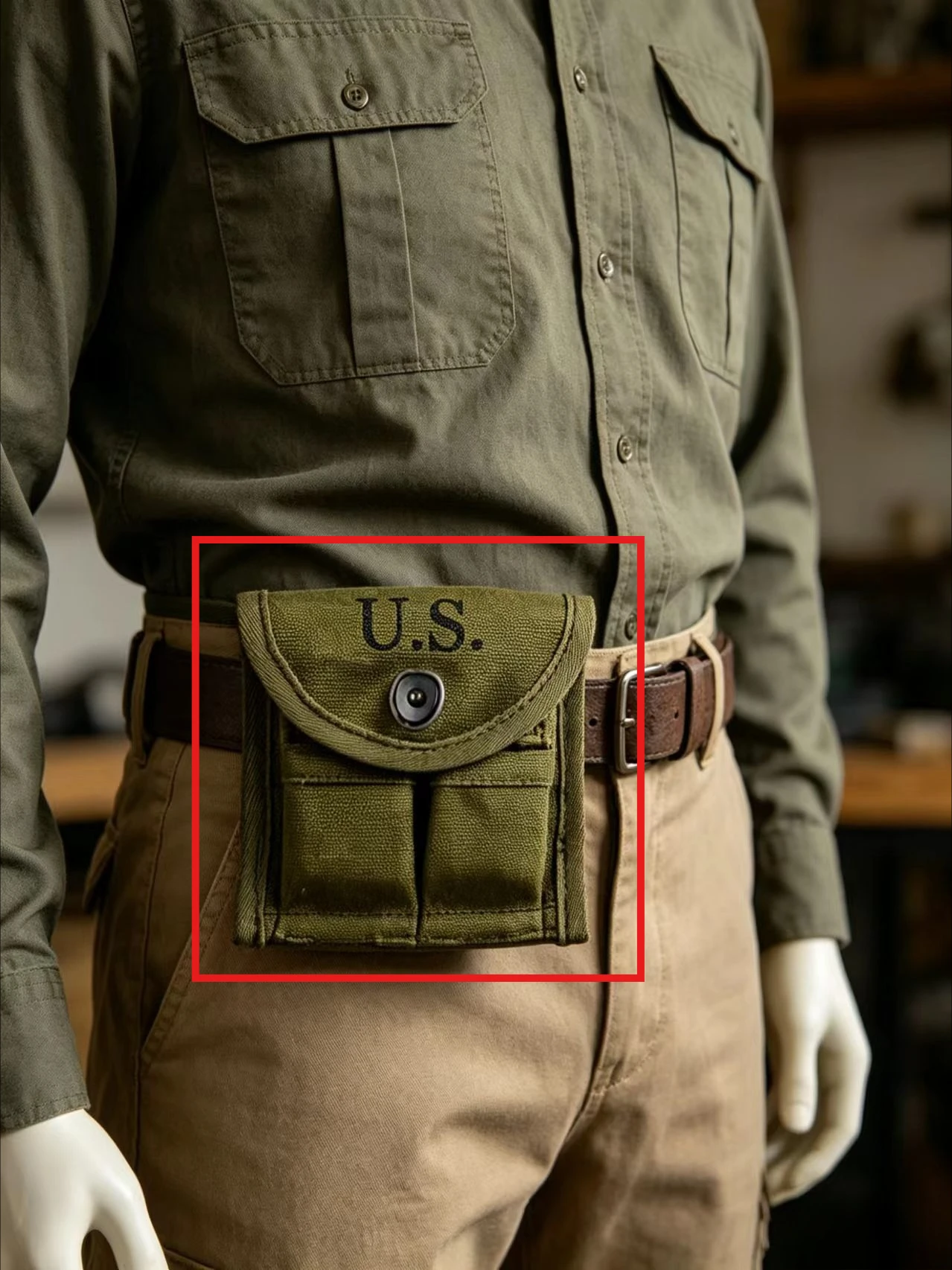 Vintage M1 Double Pouch Replica Waist Pack Hanging Bag Classic Two-compartment Design Lightweight Waist-hang Style US Small Bag