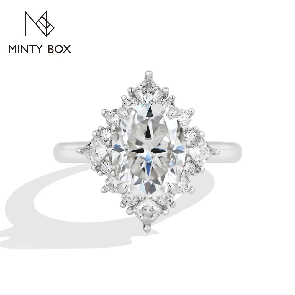 MINTYBOX Luxury Snowflake Oval cut 3CT Moissanite Rings 925 Silver Ring forWomen Promise Wedding Band Bridal Jewelry Gift Choice