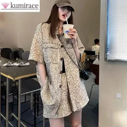 High Street Style Small Fragrance Set Women's Summer Loose Casual Fashion High Grade Shirt Wide Leg Short Pants Two Piece Set