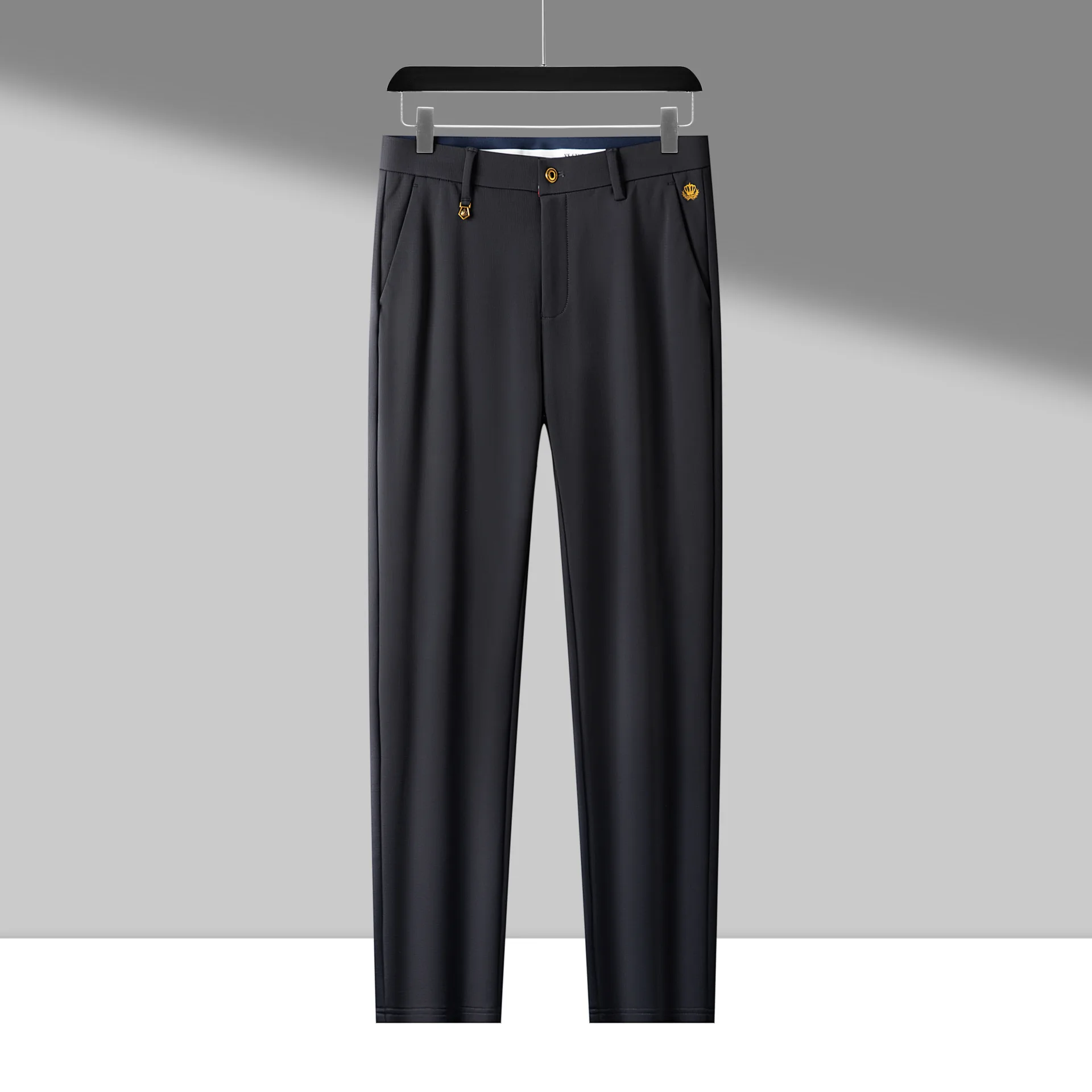 

Men Long Pants Slim Fit Button Zipper Pant Casual Midi Waist Simple Splice Regular Autumn Winter 2025 Straight Trousers