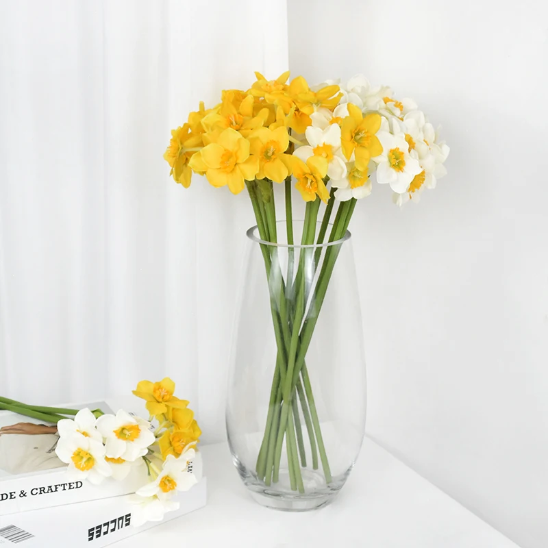 6pcs Artificial Narcissus Flower Bouquet Wedding Festival Party Daffodil Decor Home Garden Room Tabletop Fake Flower Decorations