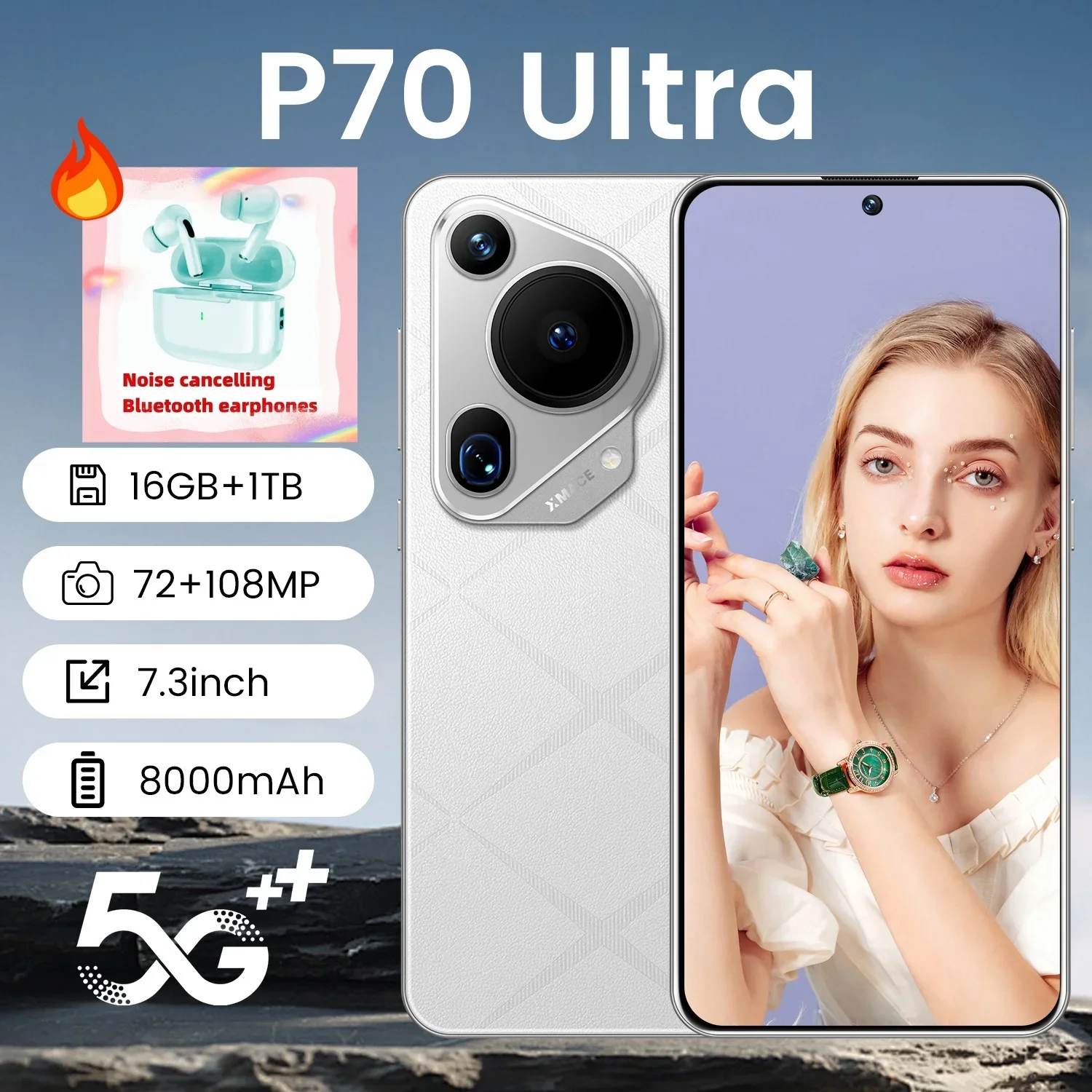 

2025 New P70 Ultra Cell Phone 7.3 HD Screen SmartPhone 16G+1T 5G Dual Sim Celulares Android Unlocked 108MP 8000mAh Mobile Phones