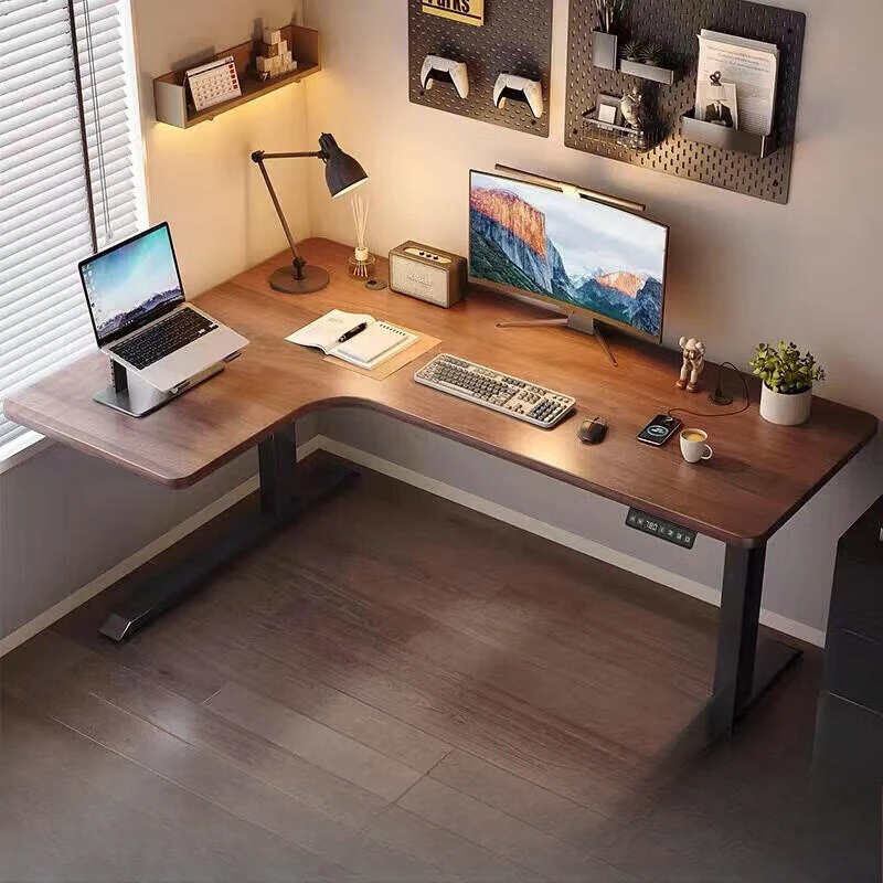 Table élévatrice électrique, table d'étude de bureau d'angle, bureau en bois massif, maison d'étudiant, bureau d'ordinateur d'angle