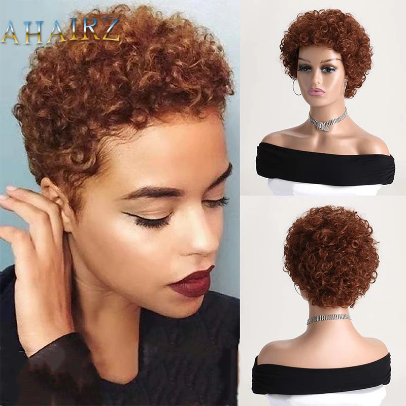 

Synthetic Short Brown Kinky Curly Wig for Women Daily Party Cosplay Fake Hair Heat Resistant