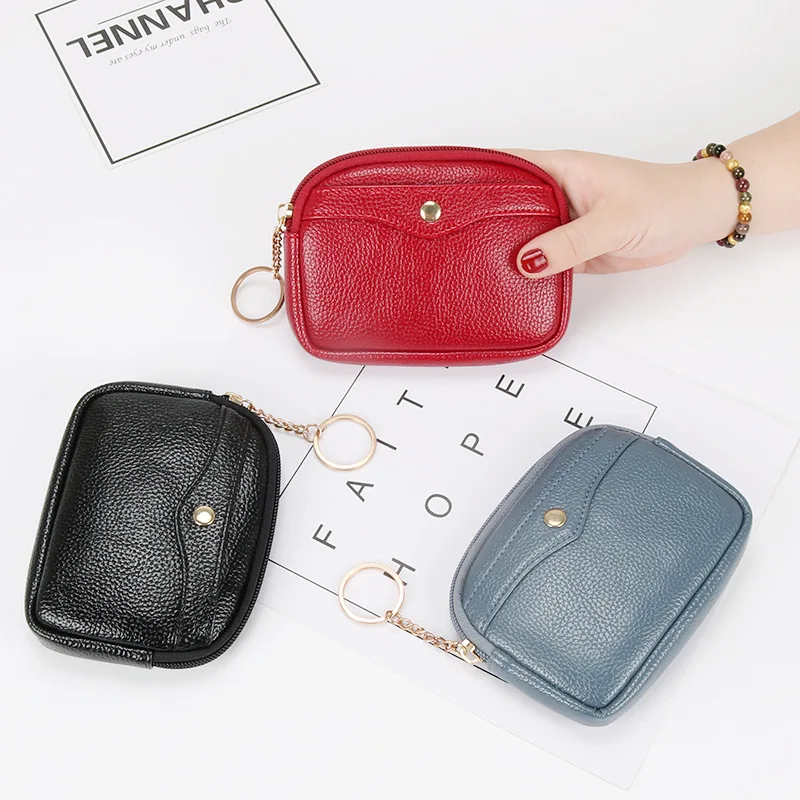 Multi-functional Women's Coin Purse Shell Small Wallet Simple Card Case Soft Pu Leather Zipper Coin Key Ring Case Mini Handbag