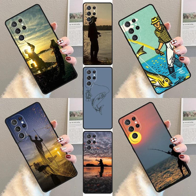 Fishing Fisherman Phone Case For Samsung Galaxy S23 S21 S20 FE S24 S22 Ultra Note20 S10 S9 S8 Plus Silicone Cover