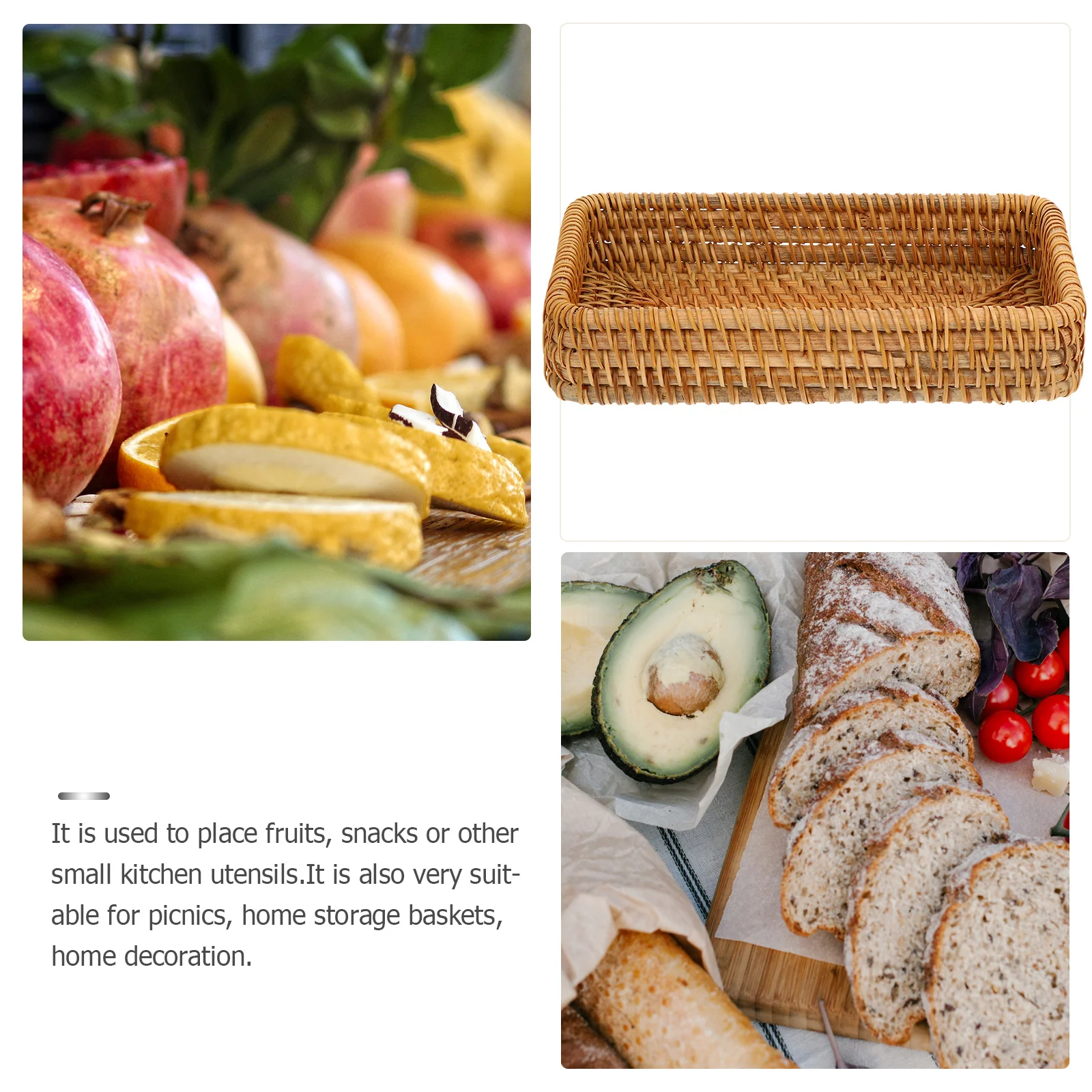 

1Pcs Desktop Storage Basket Sundries Woven Rattan Household Decorative Multi-Purpose Organizer Fruit Vegetable Storage Container