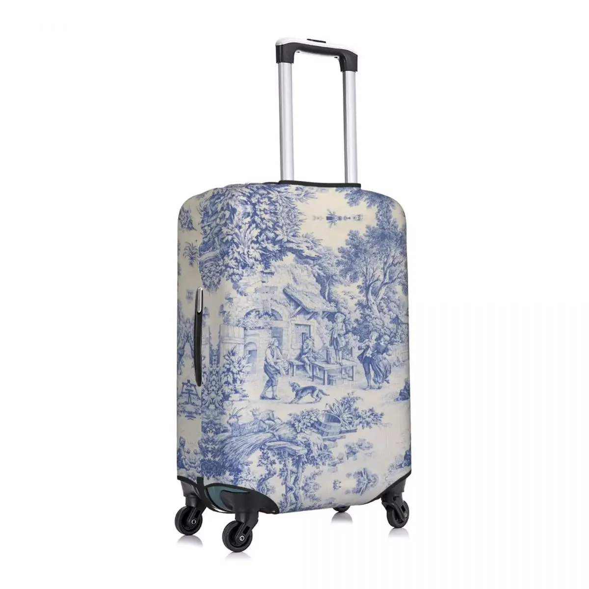 Classic French Toile De Jouy Navy Blue Motif  Luggage Cover Elastic Travel Suitcase Protective Covers Suit For 18-32 inch