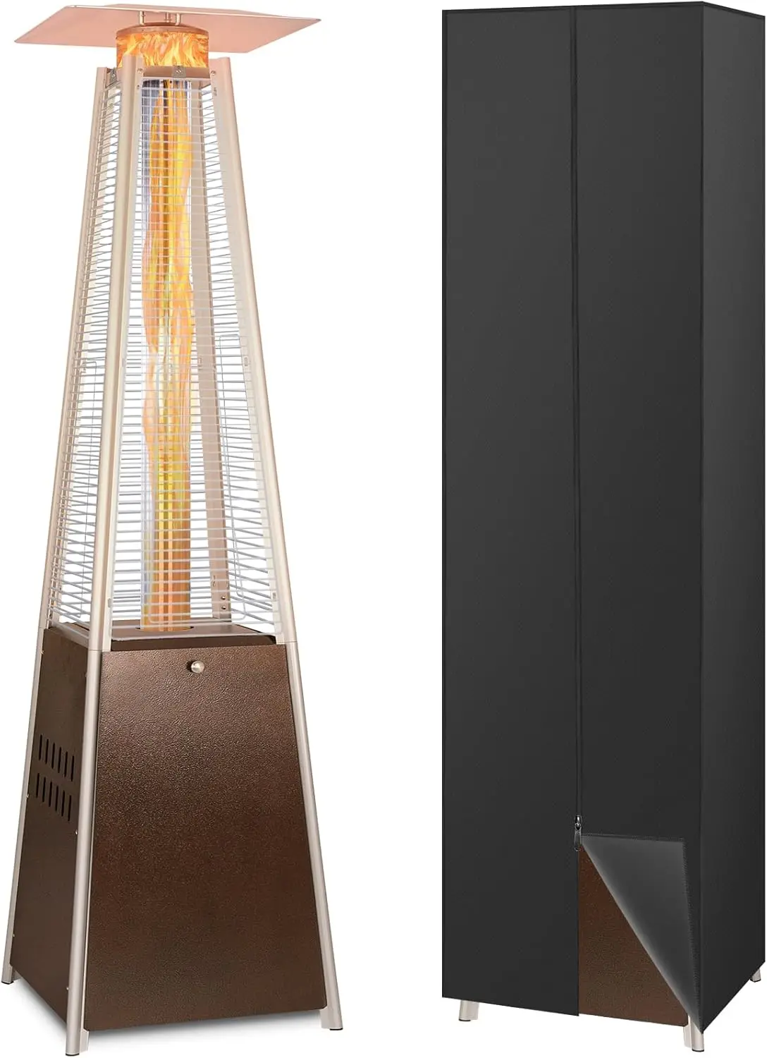 

Hykolity Outdoor Pyramid 48000 BTU Glass Tube Propane Patio Heater with Wheels and Cover Backyard Garden Porch Pool Bronze