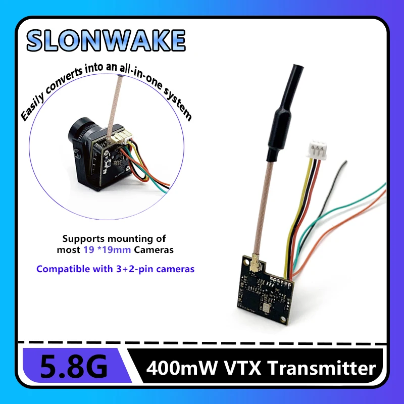 جهاز إرسال SLONWAKE 5.8G 48CH 400mW e7087U MINI VTX. مع كاميرات 19*19 مم. لطائرات بدون طيار RC FPV طويلة المدى ذات الأجنحة الثابتة. #2