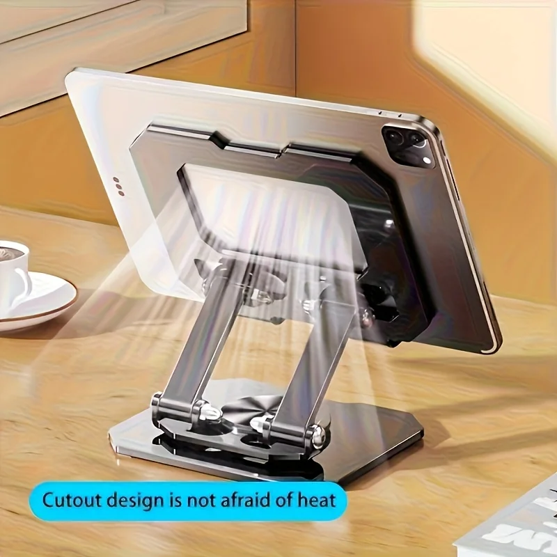 2026 New Silvery Tablet Stand, Desktop Live Broadcast Mobile Phone Support Frame, 360 °   Rotating Base, Metal Design, Wide And