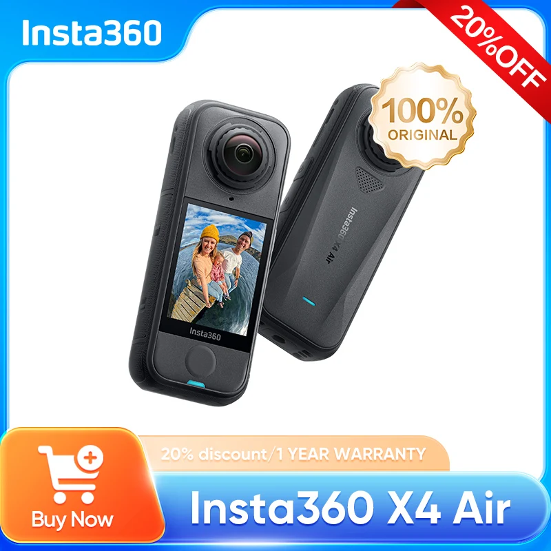 Insta360 X4 Air - كاميرا 8K 360، تأثير عصا السيلفي غير المرئية، واقي الرياح المدمج، تثبيت الحالة المتدفقة، تطبيق يعمل بالذكاء الاصطناعي