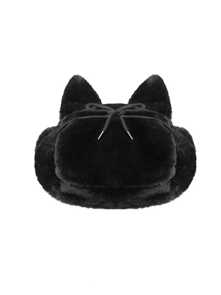 검은 고양이 Ushanka 모자 검은 늑대 뜨거운 판매 겨울 여성 모자 사냥꾼 여자 스키 모자 모자 진짜 그녀