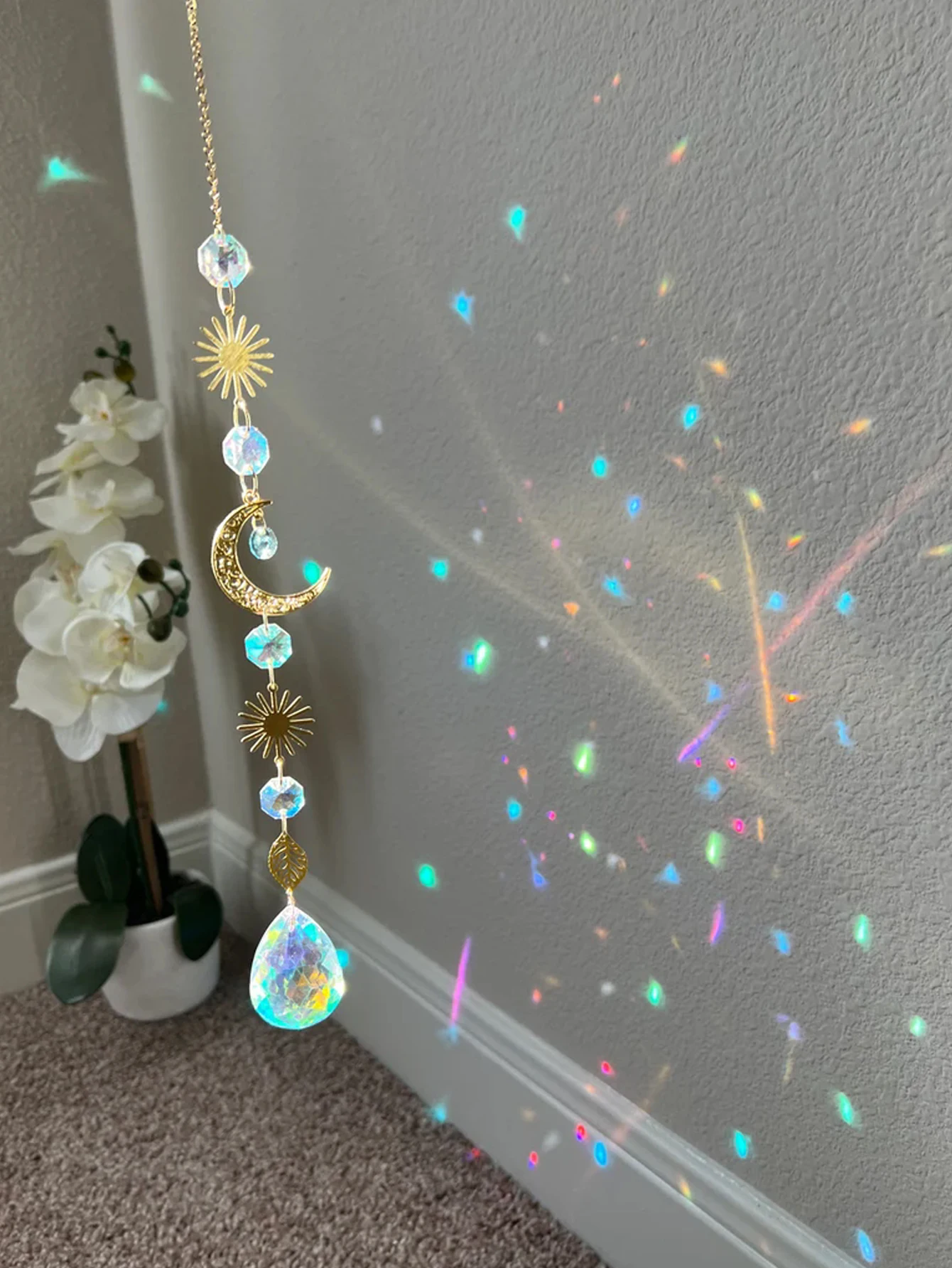 1pc，Suncatcher  dream catcher light catchercrystal hanging sun moon decor home decor gift halloween deco