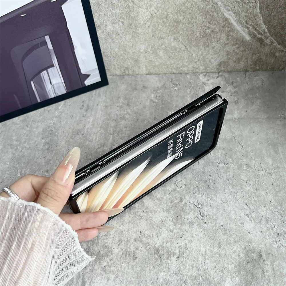 Busine Sle Bla Leather Pattern MagSafe Phone Case for OPPO Find N5 Screen Protector Film Hinge Magnetic Wireless Charging Cover