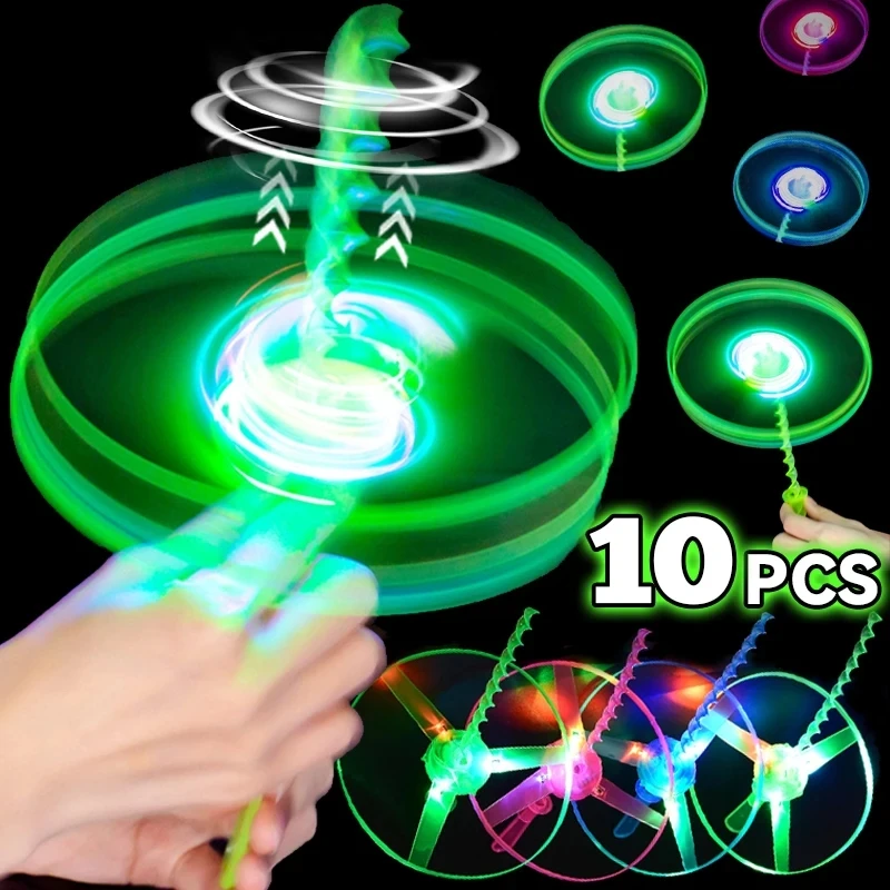 

10/1Pcs Colorful Luminous Bamboo Dragonfly Hand-push Flying Toys Outdoor Flying Saucers UFO Toy Kids Birthday Party Suppiles