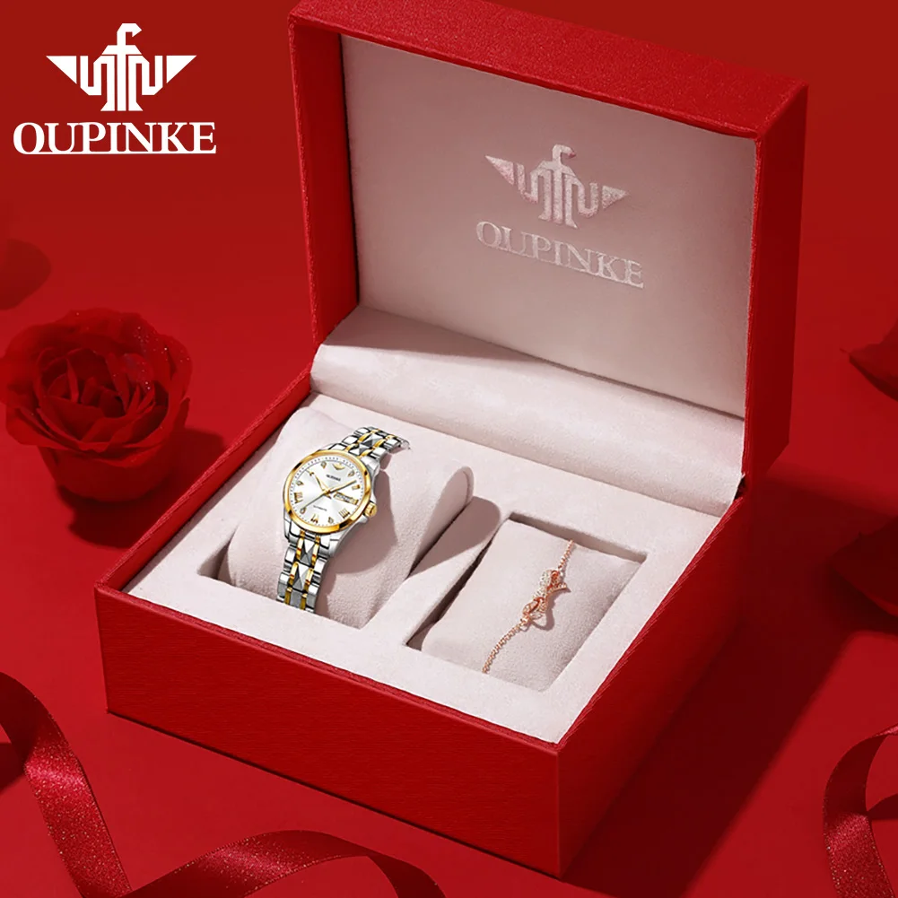 OUPINKE 3171 Automatic Mechanical Ladies' Watch Dual Calendar Display Waterproof Stainless steel Fashion Women Watch