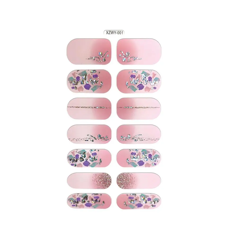 Blue Gel Nail Patch Slider Glitter Pink Adhesive Full Coverage Gel Nail Patch UV Lamp Cured Manicure for Woman & Girl