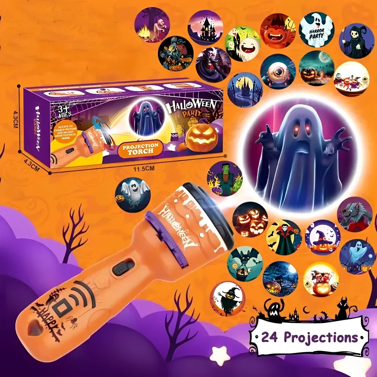 Halloween Projection Flashlight, Early Education Puzzle Development Toy, 24 Patterns Projector Torch Baby Toys, Hallowmas Gifts