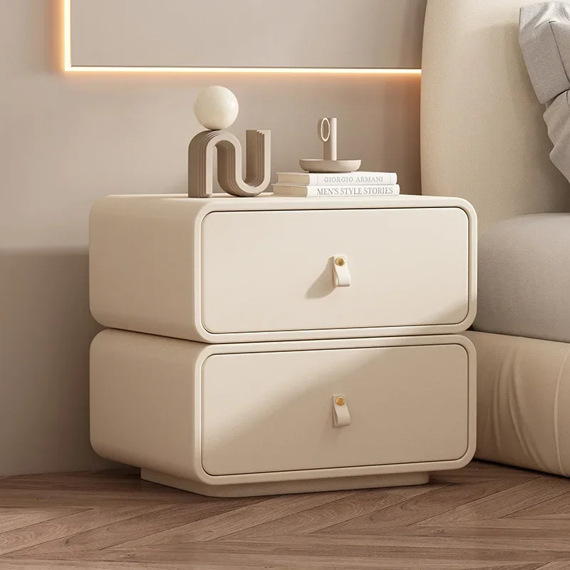 Cream wind bedside bedroom cabinet Household bedside cabinet Premium light luxury leather storage cabinet Free installation