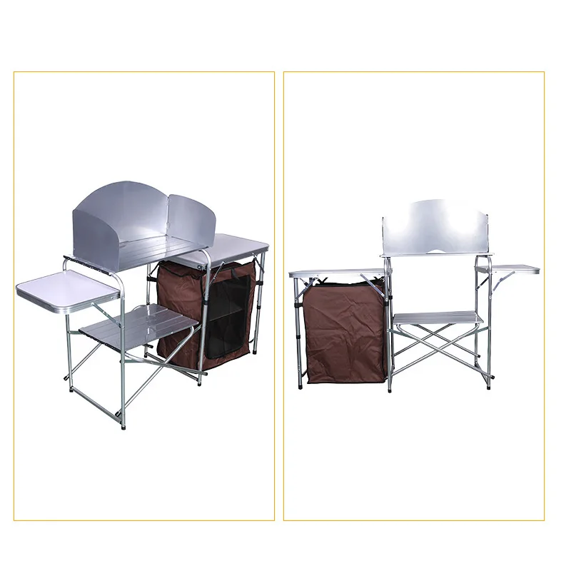 Aluminum Folding Table Mobile Kitchen Outdoor Camping Double Layers Storage Rack Tourist Trip Self-Drive Equipment Luxury Chair