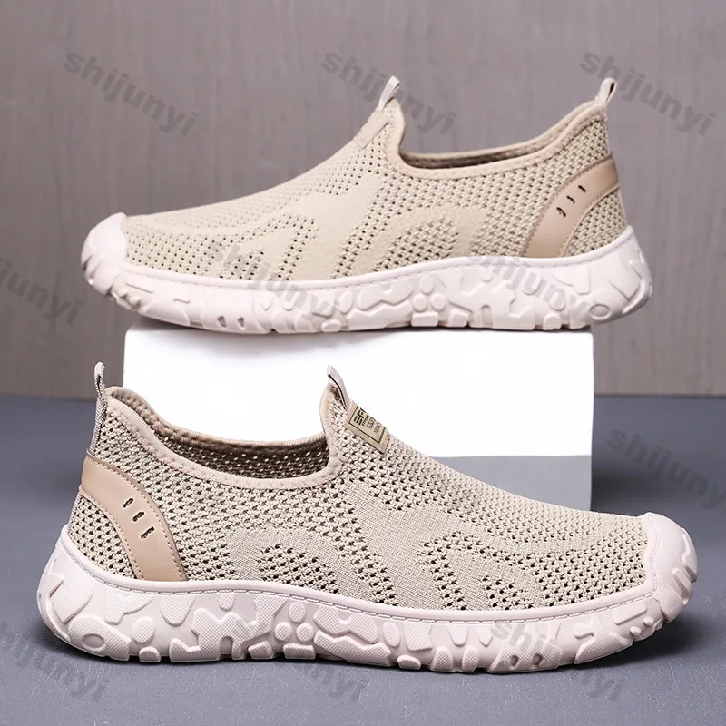 Men's Casual Shoes Summer New Fashion Fly Weave Breathable Mesh Outdoor Non Slip Sneakers Lightweight Comfortable Slip on Flats