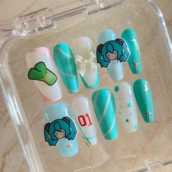 Hatsune Miku Handmade Three-Dimensional Wearable Manicure, Two-Dimensional Animation Peripheral Portable Removable Nail Patch