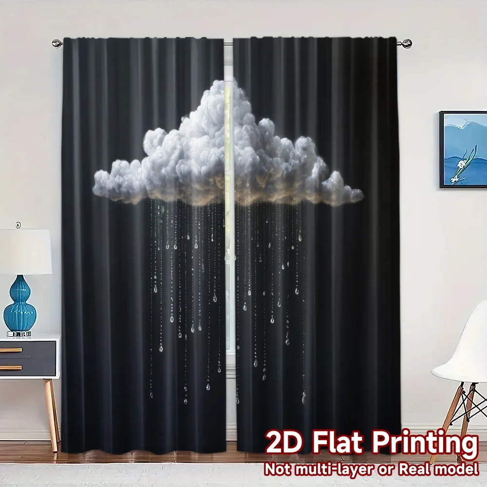 2pcs, 2D FLAT PRINTING Curtains (Without Rod) DrippingClouds Popular Curtain Fabric Versatile 100% Polyester Curtains Thermal