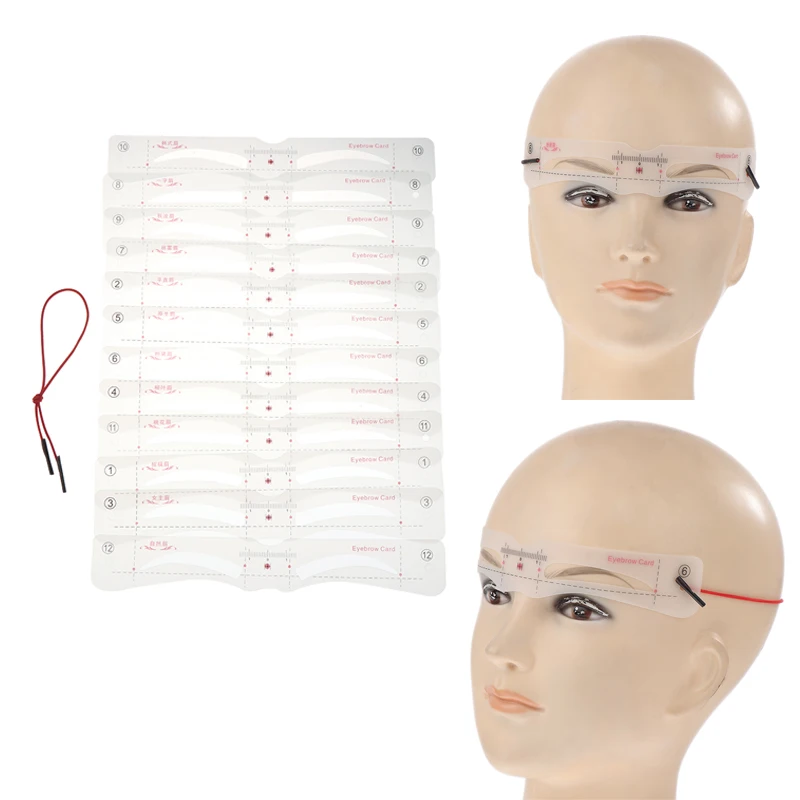 12-Piece Silicone Eyebrow Stencil Kit - Reusable Brow Shaping Templates with Adjustable Headband Makeup Tool for Beginners