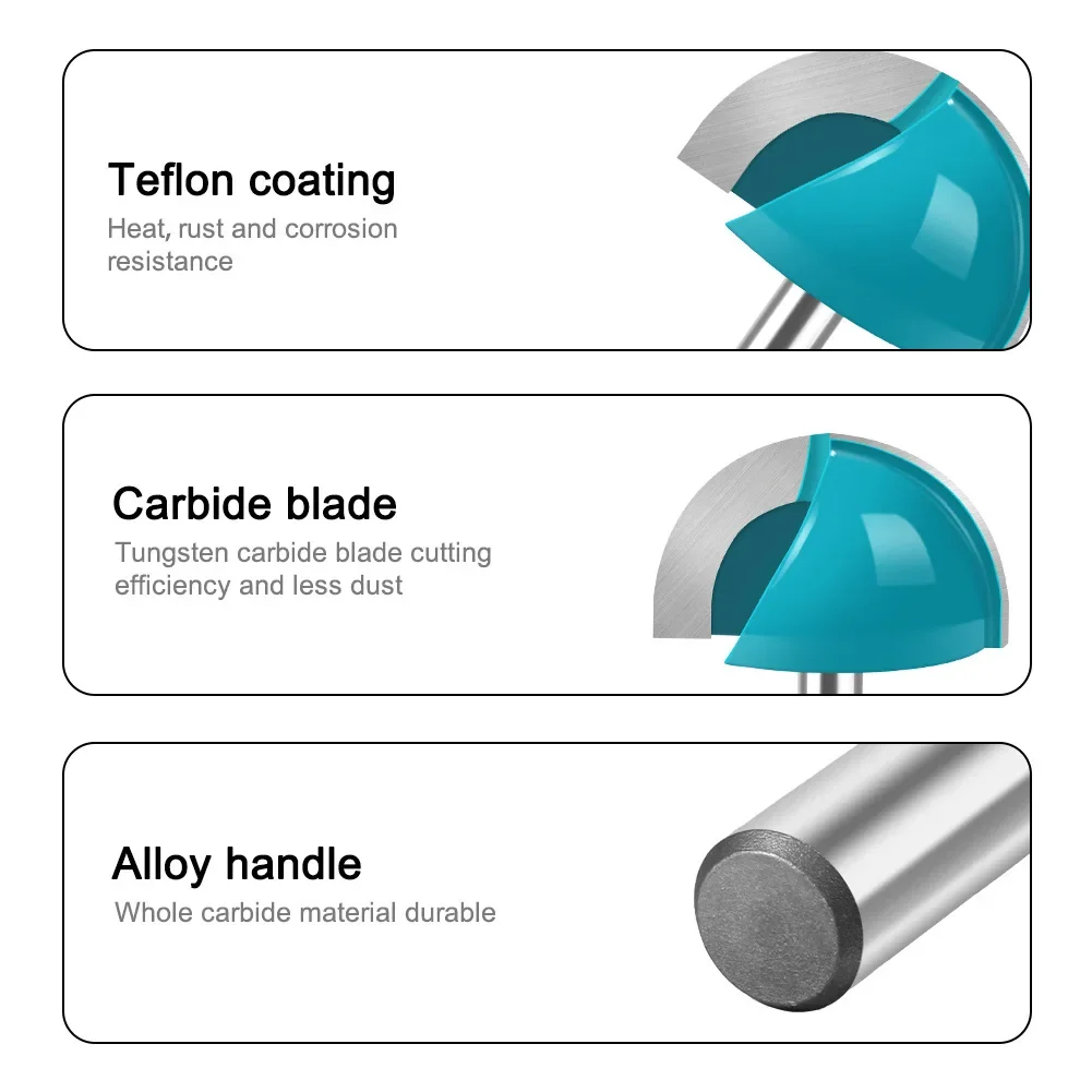 1Pc 6mm Shank Router Bit Set Carbide End Mill Tool Long Blade Round Nose Bit Core Box Solid Carbide CNC Radius Core Milling Bit