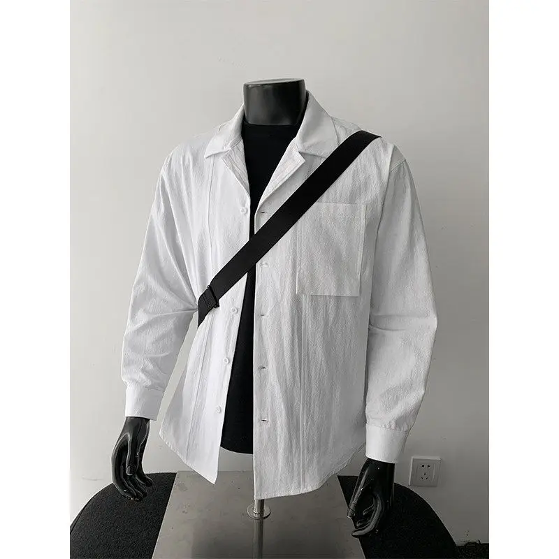 

Retro Korean Loose Cuban Collar Long Sve Men's irt Versatile Color Base Layer irt Casual Sle Polyester Fiber