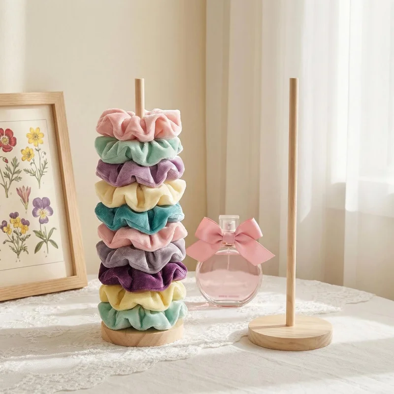 Wooden Hair Tie Holder Stand - Vertical Scrunchie Holder Organizer for Women - Natural Wood Hair Accessories Organizer Display