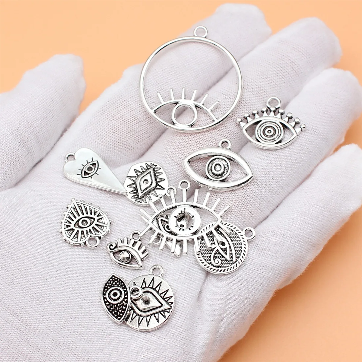 12pcs Antique Silver Color Eye Charms Collection For DIY Jewelry Making, 12 Styles, 1 of Each