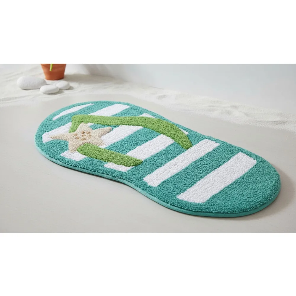 

Beach Themed Bath Mat, 20x30 Inch Cotton Bath Rug, Coastal Decor for Bathroom & Home