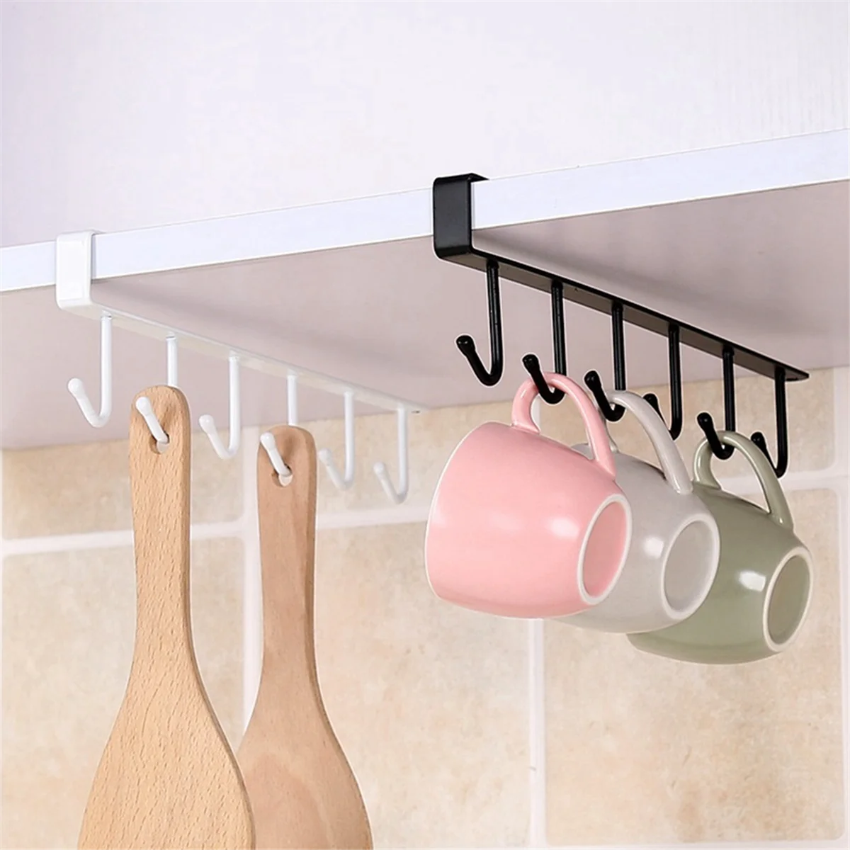 6 Hook Coffee Cup Mug Holder Hooks Shelf Multifunction Kitchen Cabinet Sundries Organizer Storage Hanger A