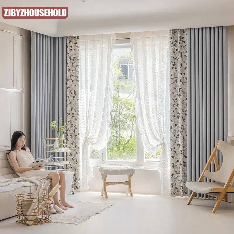 French Double Piece Blackout Thickened Finished Small Fragrance Style Simple Light Luxury Physical Heat Insulation Curtain
