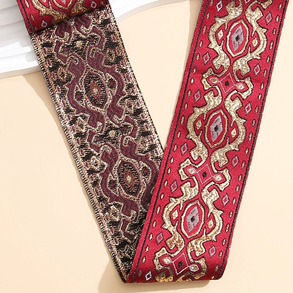 2 Meter 6cm Width Deep Red Wavy Fabric Embroidered Jacquard Ribbon For Wedding Dress Stage Costume Accessories DIY Lace Trim