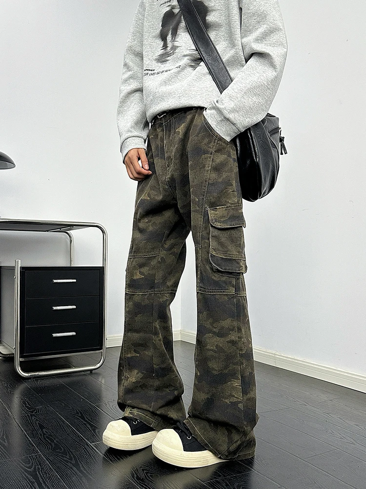 

Camouflage Wide Leg Jeans Men's Trendy Brand Vibe Straight Workwear Long Pants American Loose Haome Cargo Trousers