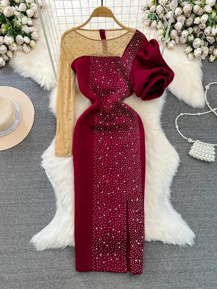 Ele Abendkleid Ball High Socie Lady Personali Me Splice Round Ne Waist in Diamond Split Wrap Body Dr